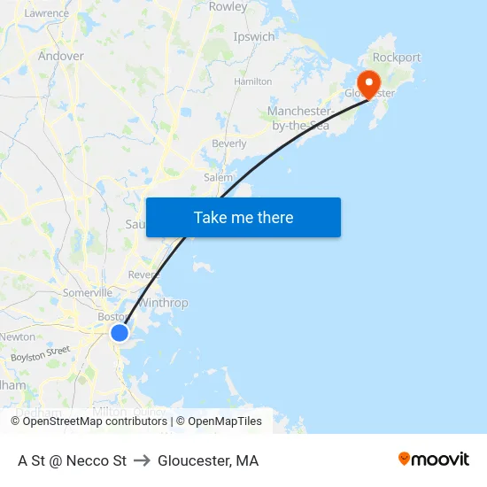 A St @ Necco St to Gloucester, MA map