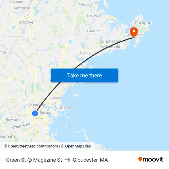 Green St @ Magazine St to Gloucester, MA map