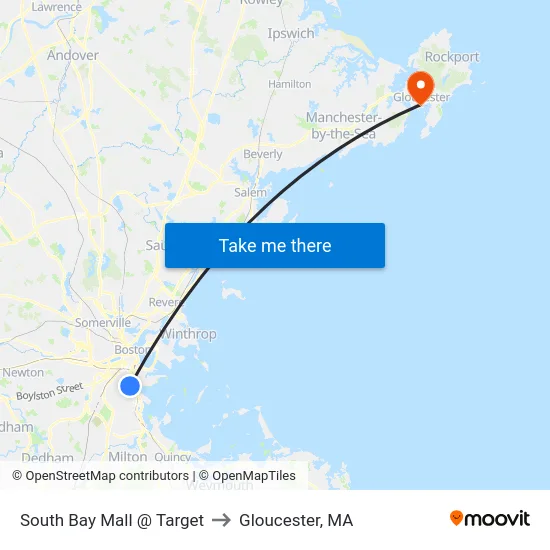South Bay Mall @ Target to Gloucester, MA map