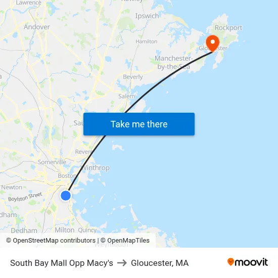 South Bay Mall Opp Macy's to Gloucester, MA map