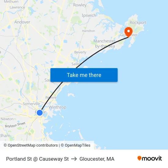 Portland St @ Causeway St to Gloucester, MA map