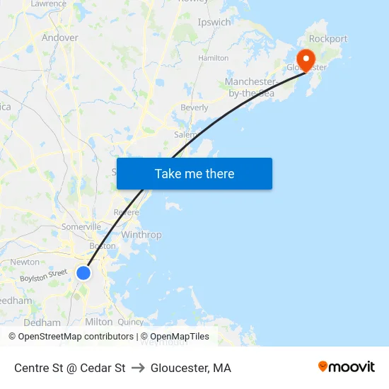 Centre St @ Cedar St to Gloucester, MA map