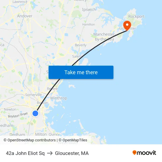 42a John Eliot Sq to Gloucester, MA map