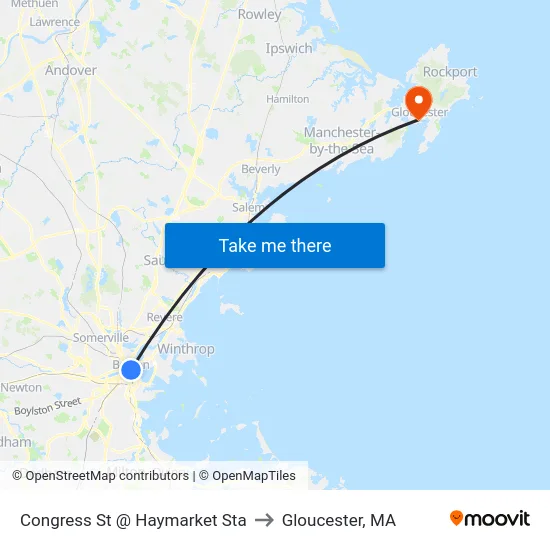 Congress St @ Haymarket Sta to Gloucester, MA map