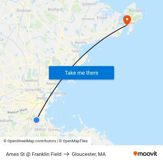 Ames St @ Franklin Field to Gloucester, MA map