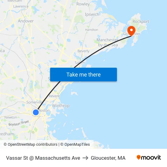 Vassar St @ Massachusetts Ave to Gloucester, MA map