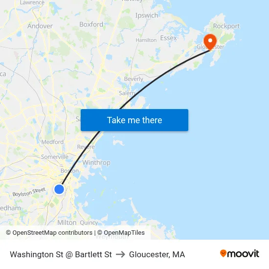 Washington St @ Bartlett St to Gloucester, MA map