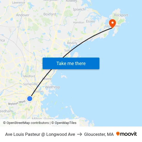 Ave Louis Pasteur @ Longwood Ave to Gloucester, MA map
