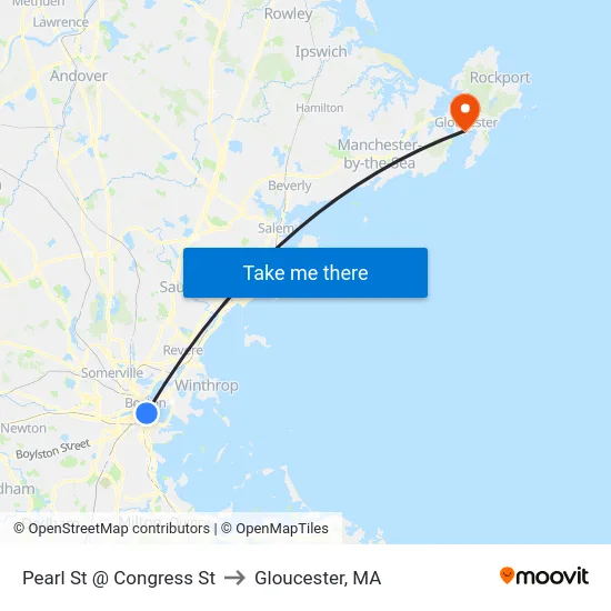 Pearl St @ Congress St to Gloucester, MA map