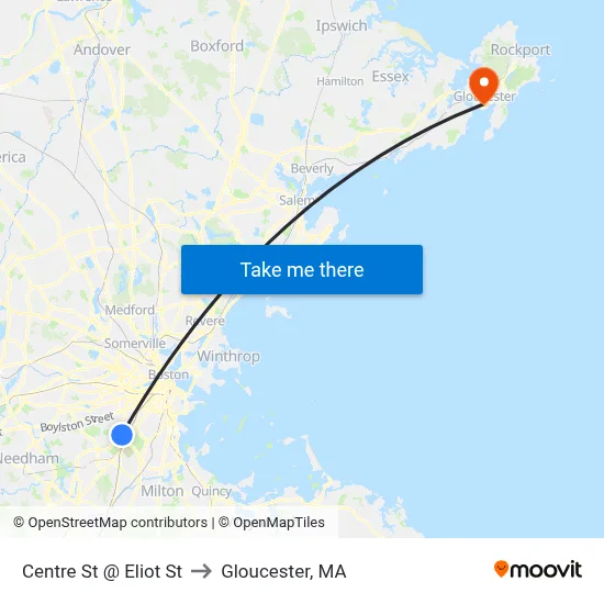 Centre St @ Eliot St to Gloucester, MA map