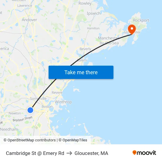 Cambridge St @ Emery Rd to Gloucester, MA map