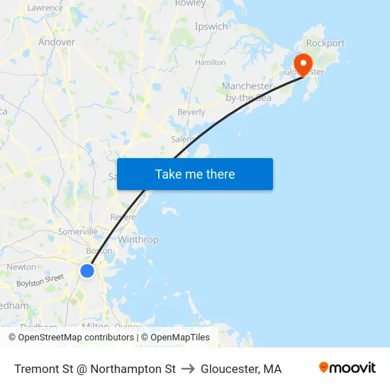 Tremont St @ Northampton St to Gloucester, MA map