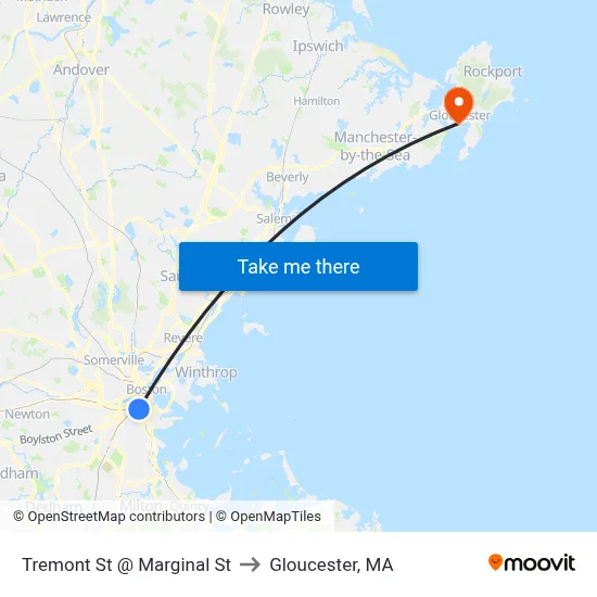 Tremont St @ Marginal St to Gloucester, MA map