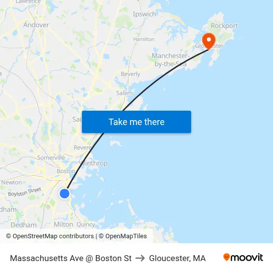 Massachusetts Ave @ Boston St to Gloucester, MA map
