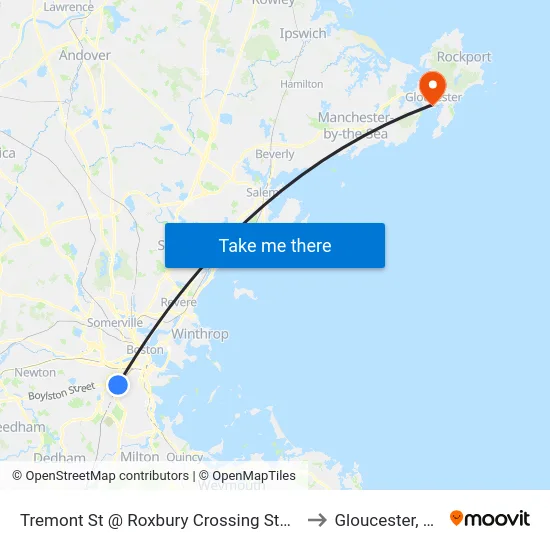 Tremont St @ Roxbury Crossing Station to Gloucester, MA map