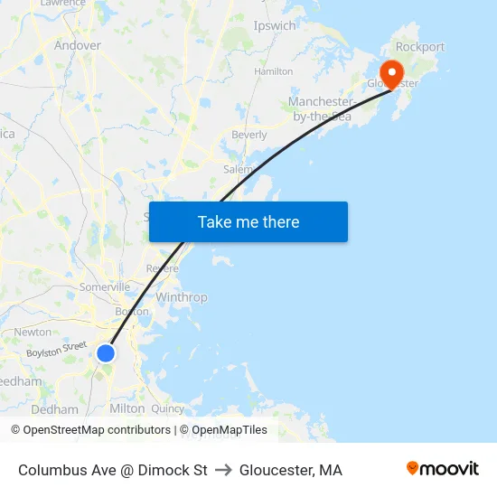 Columbus Ave @ Dimock St to Gloucester, MA map