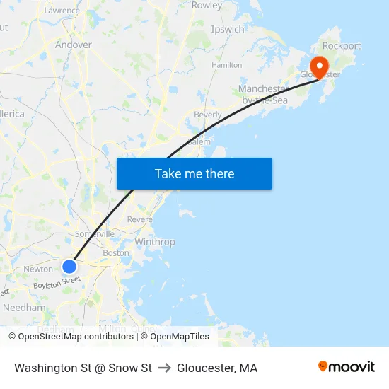 Washington St @ Snow St to Gloucester, MA map