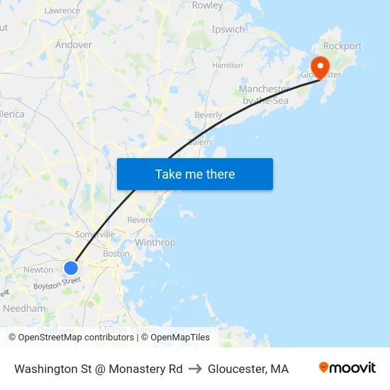 Washington St @ Monastery Rd to Gloucester, MA map