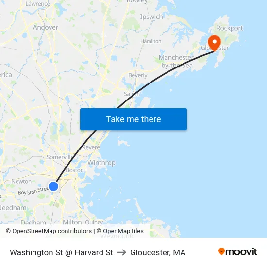 Washington St @ Harvard St to Gloucester, MA map