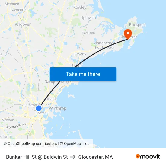Bunker Hill St @ Baldwin St to Gloucester, MA map