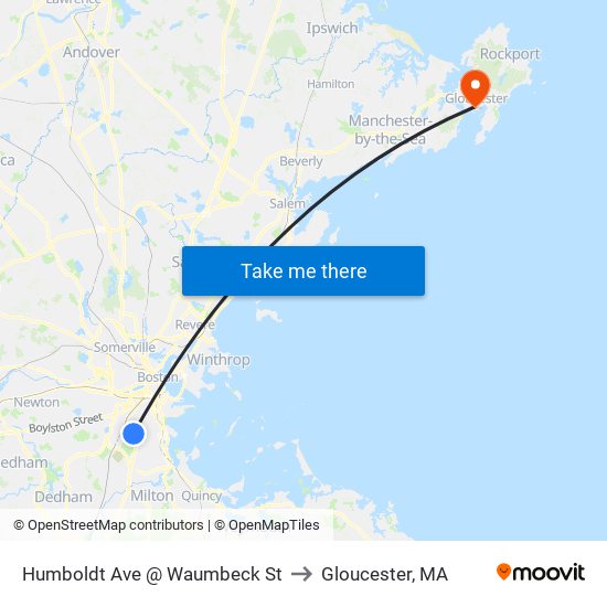 Humboldt Ave @ Waumbeck St to Gloucester, MA map