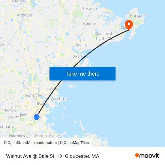 Walnut Ave @ Dale St to Gloucester, MA map