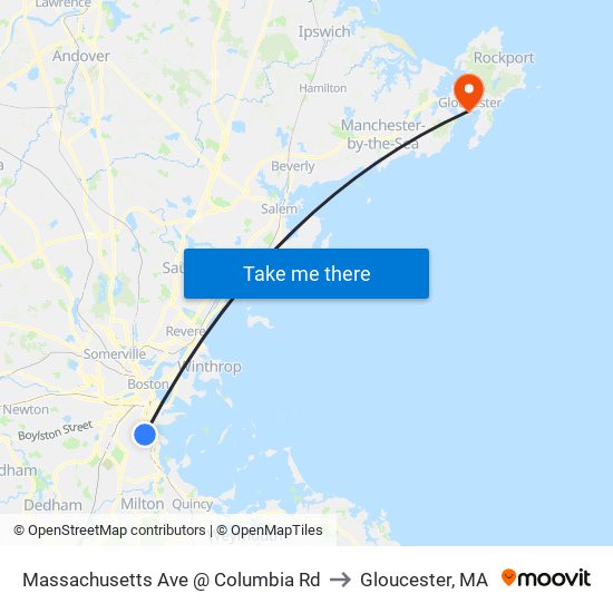 Massachusetts Ave @ Columbia Rd to Gloucester, MA map