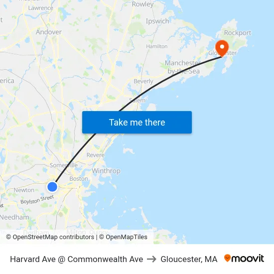 Harvard Ave @ Commonwealth Ave to Gloucester, MA map