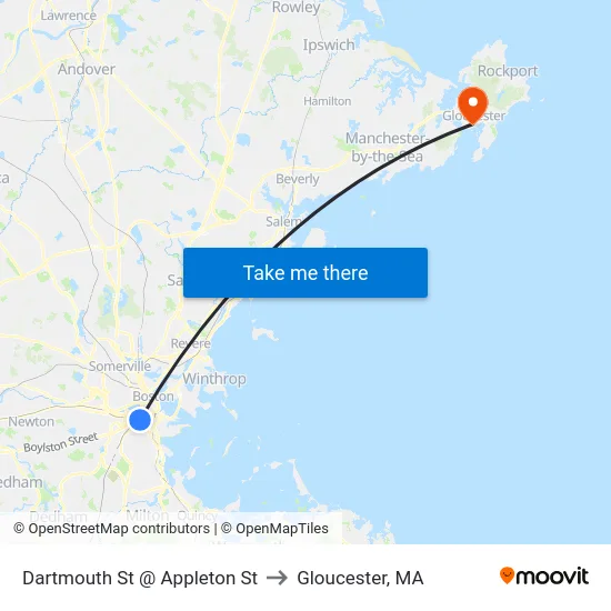 Dartmouth St @ Appleton St to Gloucester, MA map