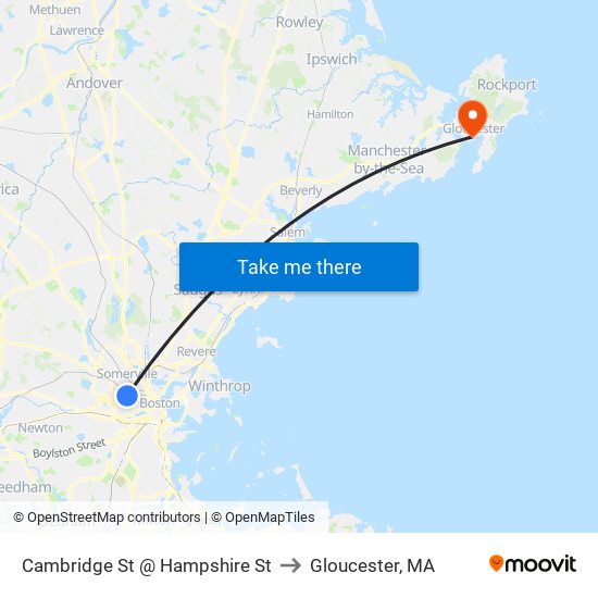 Cambridge St @ Hampshire St to Gloucester, MA map