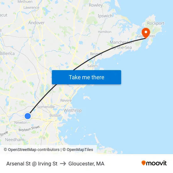 Arsenal St @ Irving St to Gloucester, MA map