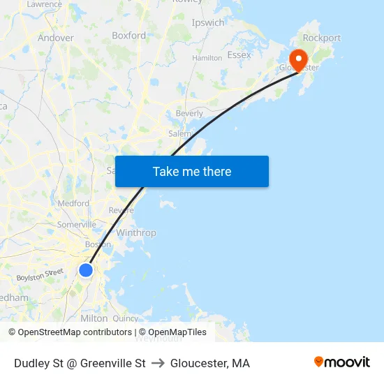 Dudley St @ Greenville St to Gloucester, MA map
