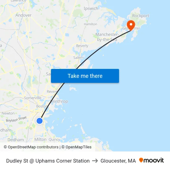 Dudley St @ Uphams Corner Station to Gloucester, MA map