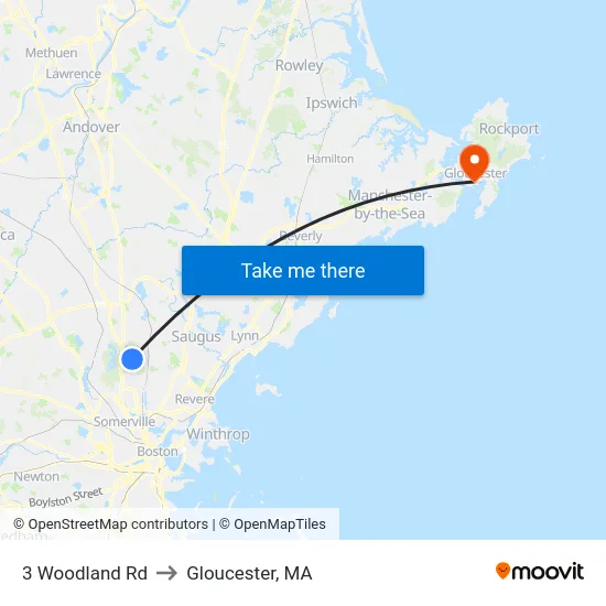 3 Woodland Rd to Gloucester, MA map
