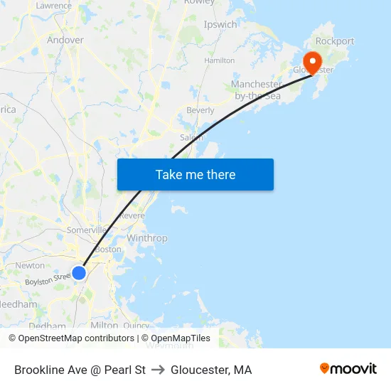 Brookline Ave @ Pearl St to Gloucester, MA map