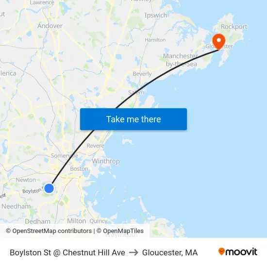 Boylston St @ Chestnut Hill Ave to Gloucester, MA map