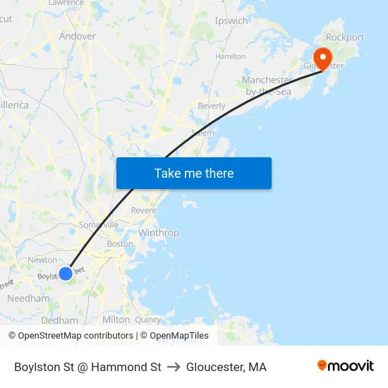 Boylston St @ Hammond St to Gloucester, MA map