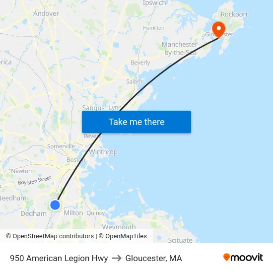 950 American Legion Hwy to Gloucester, MA map