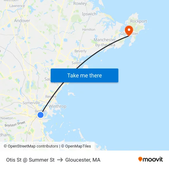 Otis St @ Summer St to Gloucester, MA map