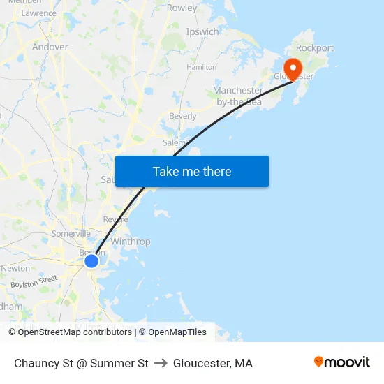 Chauncy St @ Summer St to Gloucester, MA map