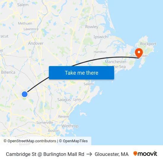 Cambridge St @ Burlington Mall Rd to Gloucester, MA map