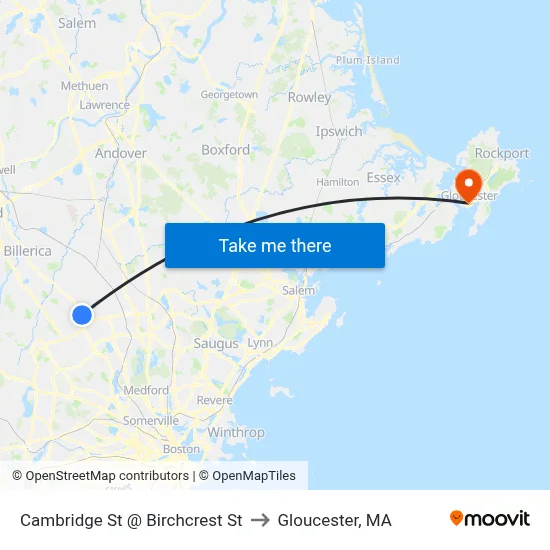 Cambridge St @ Birchcrest St to Gloucester, MA map