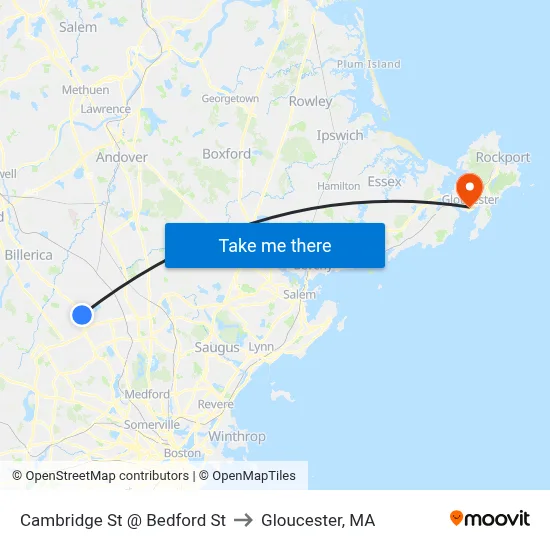Cambridge St @ Bedford St to Gloucester, MA map