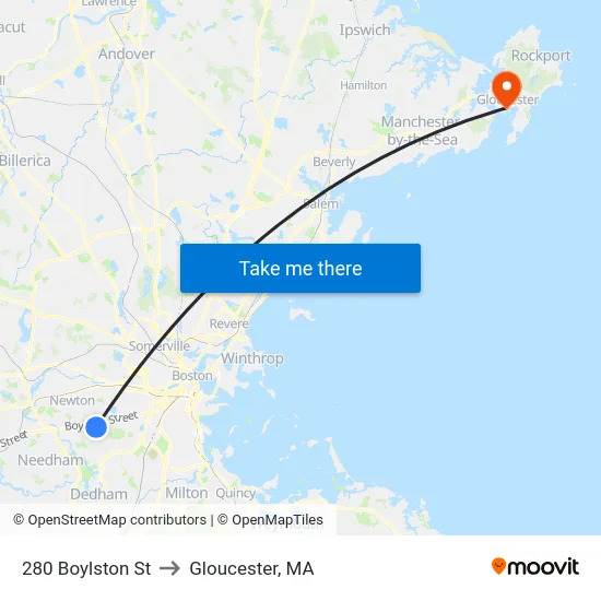 280 Boylston St to Gloucester, MA map