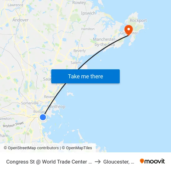 Congress St @ World Trade Center Sta to Gloucester, MA map