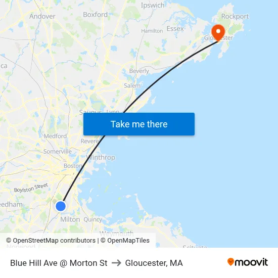 Blue Hill Ave @ Morton St to Gloucester, MA map