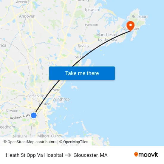 Heath St Opp Va Hospital to Gloucester, MA map