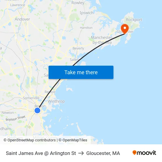 Saint James Ave @ Arlington St to Gloucester, MA map