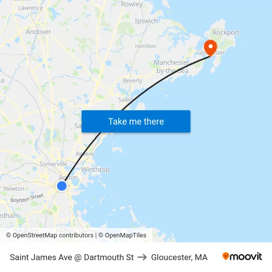 Saint James Ave @ Dartmouth St to Gloucester, MA map