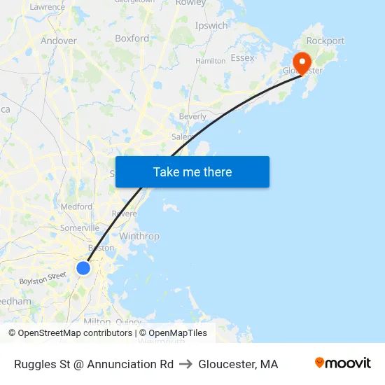 Ruggles St @ Annunciation Rd to Gloucester, MA map